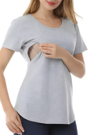 Nursing Short Sleeves T-Shirts – Maternity & Postpartum Wear Outfits – Loose Fit Feeding Tops