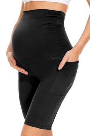 Maternity Shorts with Pockets ? 3 Pack Over Belly Biker Short Leggings for Yoga, Workout & Daily Wear