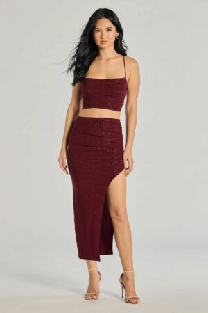 Glitzy Affair High-Slit Glitter Midi Skirt