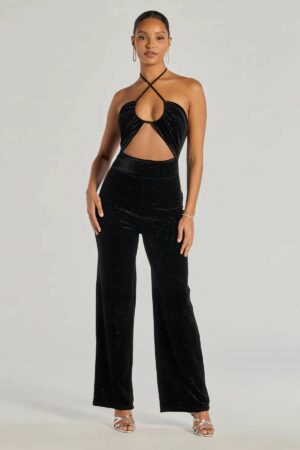Here To Party Glitter Knit Cutout Jumpsuit