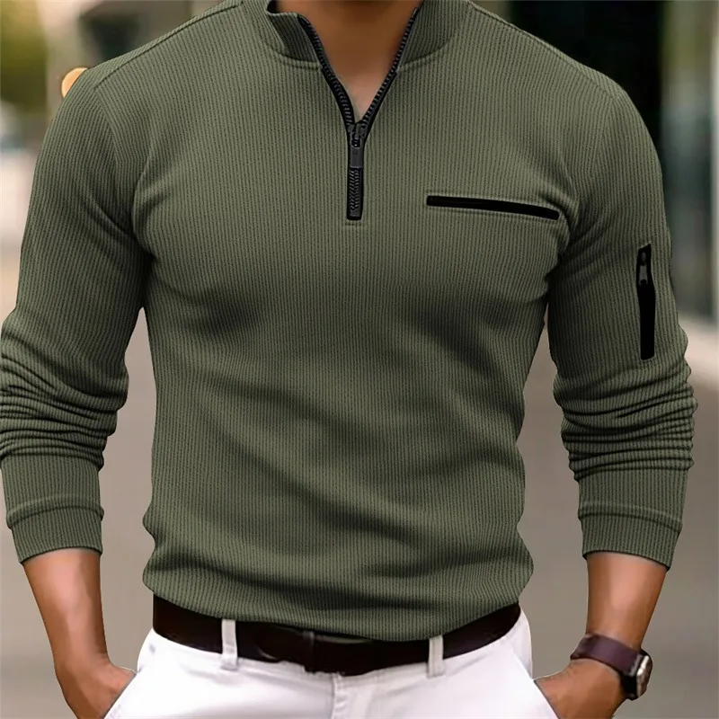 New light luxury light mature casual men sports retro style striped zipper arm fashion men outdoor long sleeve POLO shirt 1 New light luxury light mature casual men sports retro style striped zipper arm fashion men outdoor long sleeve POLO shirt