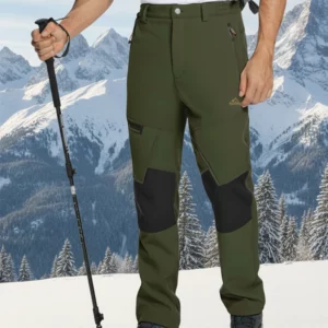 Men's Winter Thicken Fleece Hiking Pants Warm Waterproof Outdoor Ski Camping Fishing Work Trousers with Zip Pockets