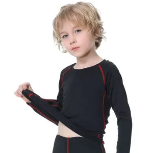 Kids Boys Sports Compression T-shirt Long Sleeved Velvet Sportswear