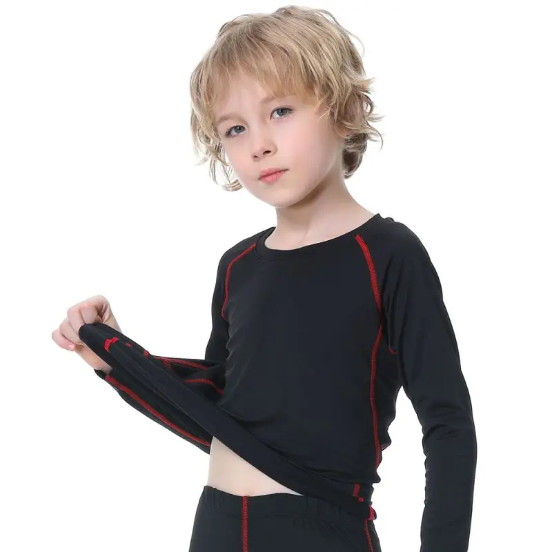 Kids Boys Sports Compression T-shirt Long Sleeved Velvet Sportswear 1 Kids Boys Sports Compression T-shirt Long Sleeved Velvet Sportswear