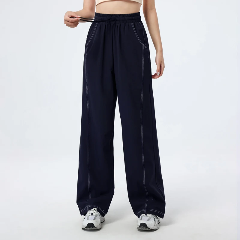 Women's Sports Pants, Baggy Straight Track Pants, Striped Joggers with Pockets, Women Breathable Wide Legs Sweatpants 4 Women's Sports Pants, Baggy Straight Track Pants, Striped Joggers with Pockets, Women Breathable Wide Legs Sweatpants - Image 4