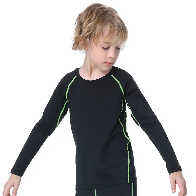 Kids Boys Sports Compression T-shirt Long Sleeved Velvet Sportswear 3 Kids Boys Sports Compression T-shirt Long Sleeved Velvet Sportswear - Image 3