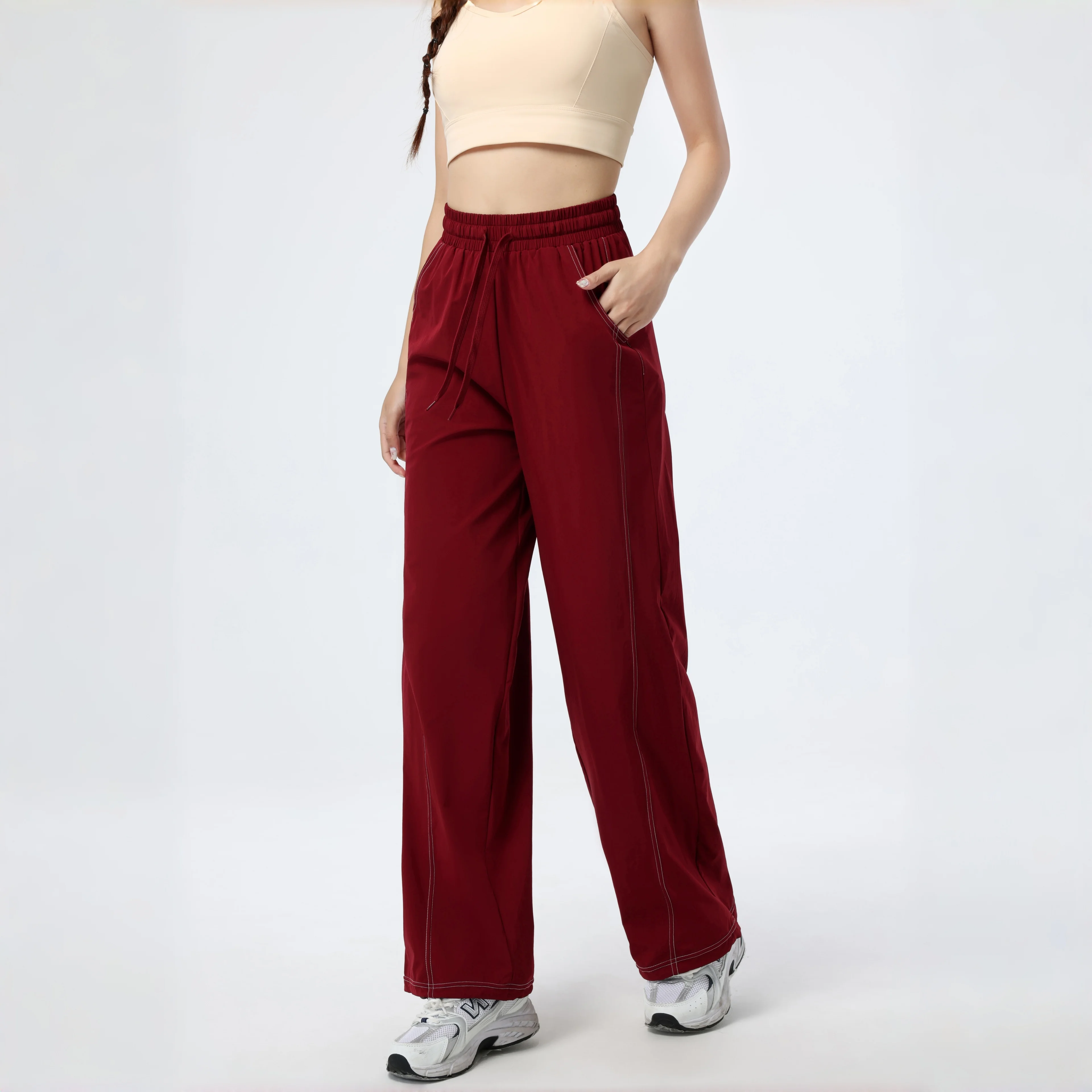 Women's Sports Pants, Baggy Straight Track Pants, Striped Joggers with Pockets, Women Breathable Wide Legs Sweatpants 1 Women's Sports Pants, Baggy Straight Track Pants, Striped Joggers with Pockets, Women Breathable Wide Legs Sweatpants