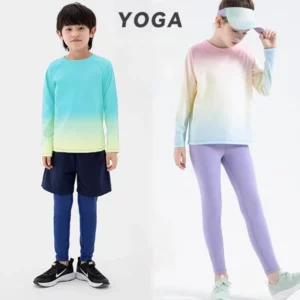 Children's Yoga Shirts Long Sleeve Boys Girls Sports Tops Gradient Loose Kids Sportswear Gym Tees Quick-dry T-shirts For Fitness
