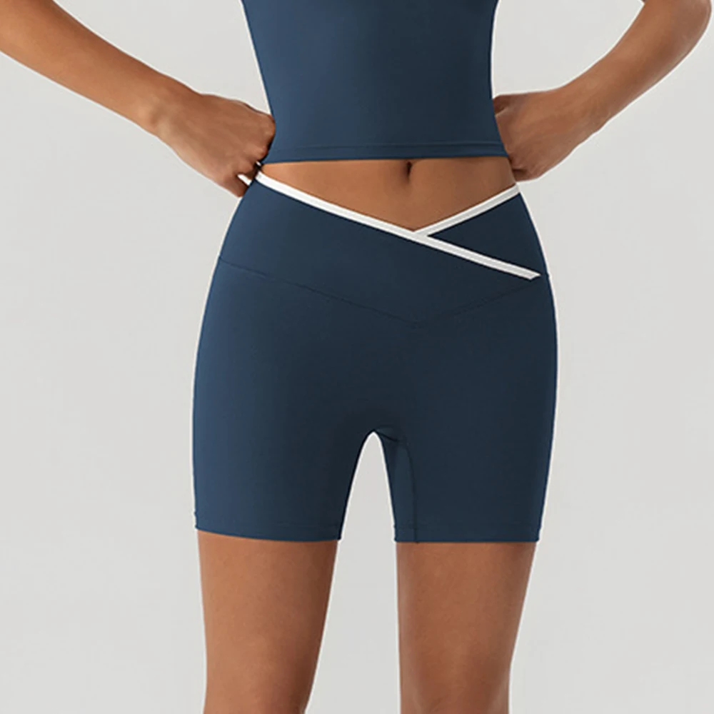 Cross Waist Cycling Shorts Women High Waisted Yoga Pants Leisure Female Gym Workout Sports Shorts Indoor Outdoor Short Leggings 4 Cross Waist Cycling Shorts Women High Waisted Yoga Pants Leisure Female Gym Workout Sports Shorts Indoor Outdoor Short Leggings - Image 4