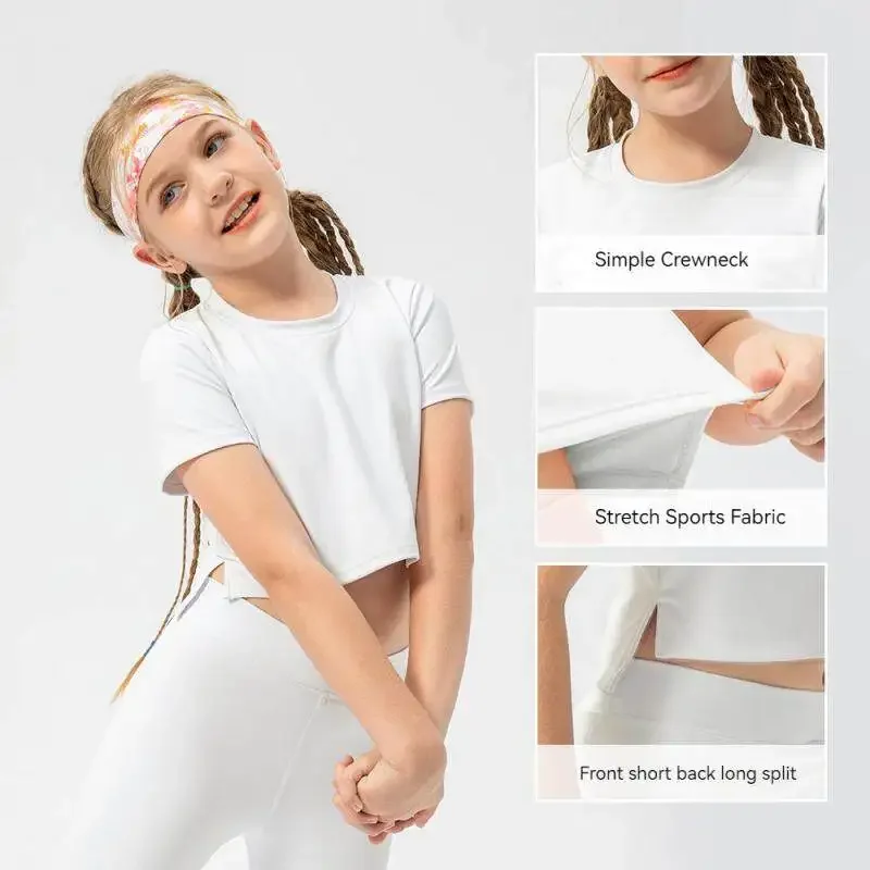 Girls Quick Dry Yoga T-shirt Elastic Running Shirt Fitness Tops Children Dance Badminton Tennis Exercise Training Sports Shirt 4 Girls Quick Dry Yoga T-shirt Elastic Running Shirt Fitness Tops Children Dance Badminton Tennis Exercise Training Sports Shirt - Image 4