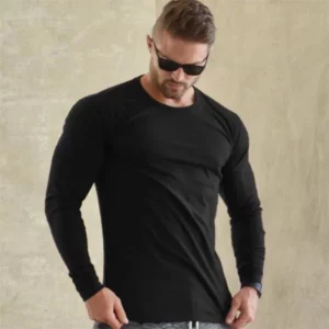 Plain Autunm Cotton Long Sleeve T-shirts Gym Clothing Bodybuilding Fitness Clothing Mens Casual Fashion Slim Fit Sports Shirts