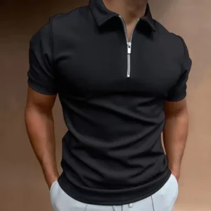 Summer Fitness Running Short Sleeve Top Men's Solid Color Collar Half Zipper T-shirt Fashion Casual Sports Street Wear