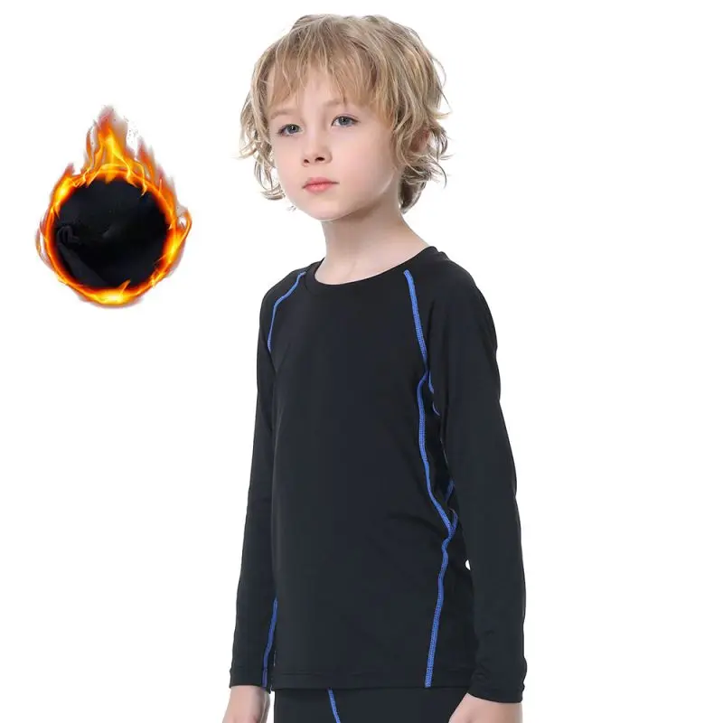 Kids Boys Sports Compression T-shirt Long Sleeved Velvet Sportswear 2 Kids Boys Sports Compression T-shirt Long Sleeved Velvet Sportswear - Image 2