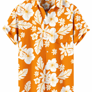 Tropical Hibiscus Hawaiian Shirt – Orange and White Floral