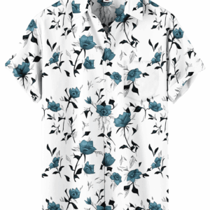 Teal Roses Hawaiian Shirt – White Floral