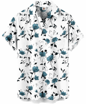 Teal Roses Hawaiian Shirt – White Floral