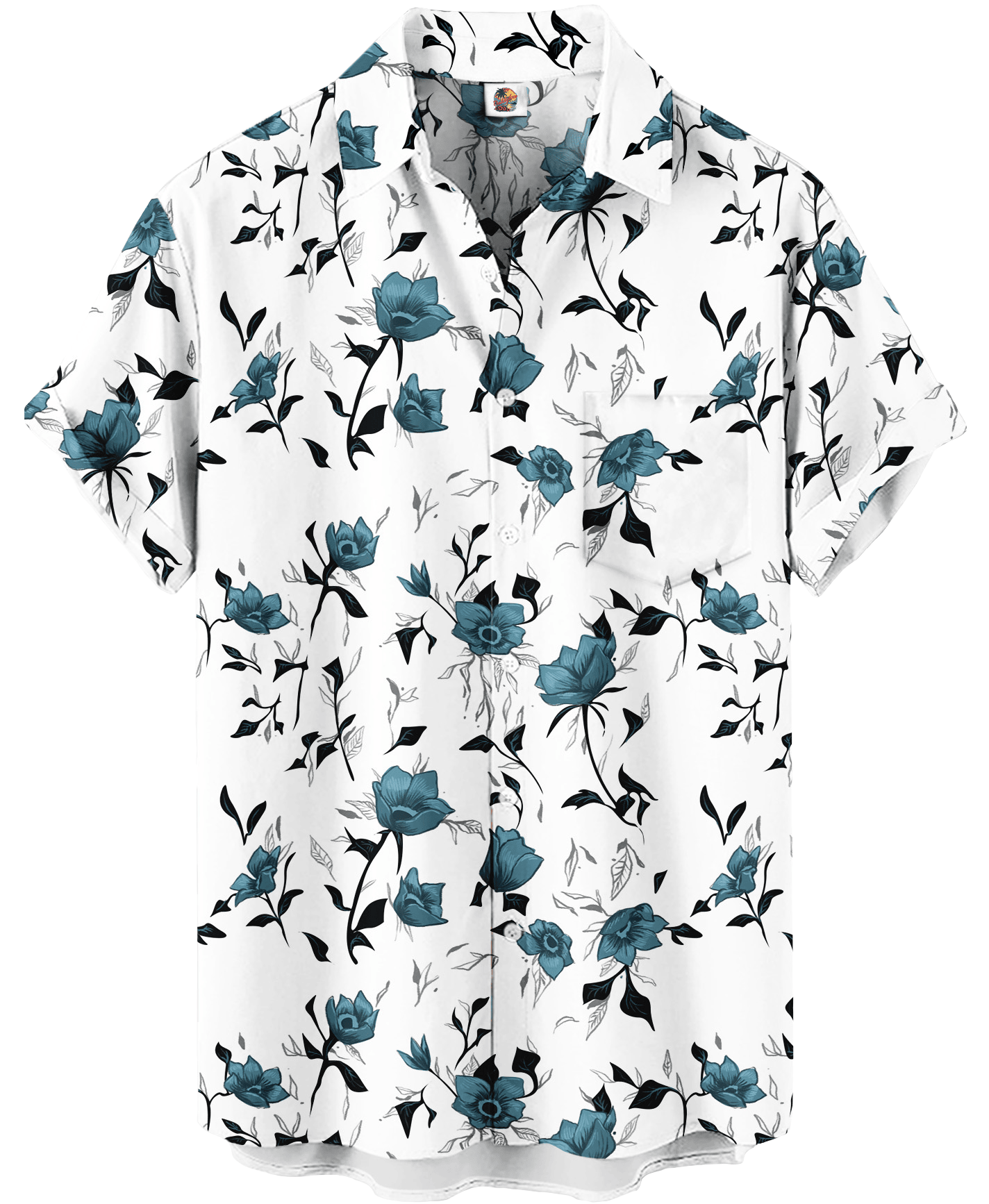 Teal Roses Hawaiian Shirt – White Floral 1 Teal Roses Hawaiian Shirt – White Floral
