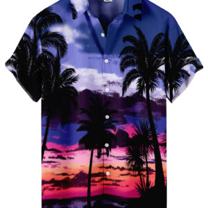 Palm Tree Sunset Hawaiian Shirt – Blue and Purple