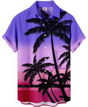 Palm Tree Hawaiian Shirt – Purple Sunset Gradient