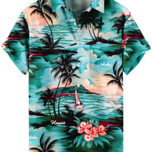 Turquoise Tropical Palm Beach Hawaiian Shirt – Summer Aloha