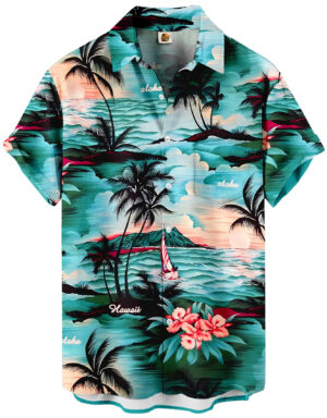 Turquoise Tropical Palm Beach Hawaiian Shirt – Summer Aloha
