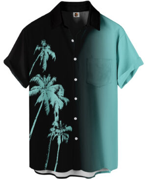 Black and Turquoise Palm Tree Hawaiian Shirt –
