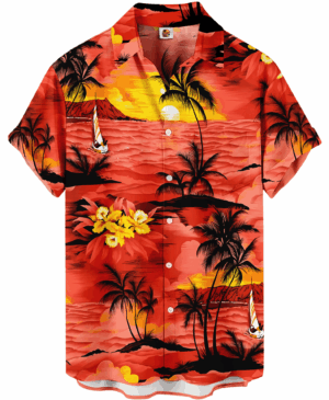 Red Sunset Tropical Palm Hawaiian Shirt &ndash;