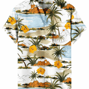 Palm Trees and Hibiscus Hawaiian Shirt – White Tropical