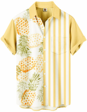 Pineapple Hawaiian Shirt &ndash; Yellow and White Stripe