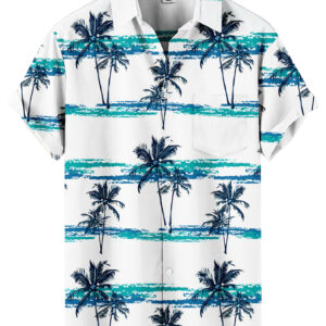 Palm Tree Hawaiian Shirt – White and Turquoise Stripes