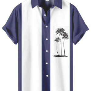 Palm Tree Hawaiian Shirt – Navy Blue and White Striped