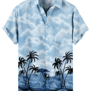 Tropical Beach Hawaiian Shirt – Light Blue Palm Tree