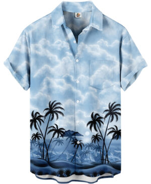 Tropical Beach Hawaiian Shirt &ndash; Light Blue Palm Tree