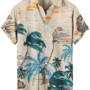 Beige Palm Tree Hawaiian Shirt –
