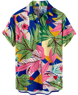 Tropical Leaf Hawaiian Shirt – Blue and Pink Floral
