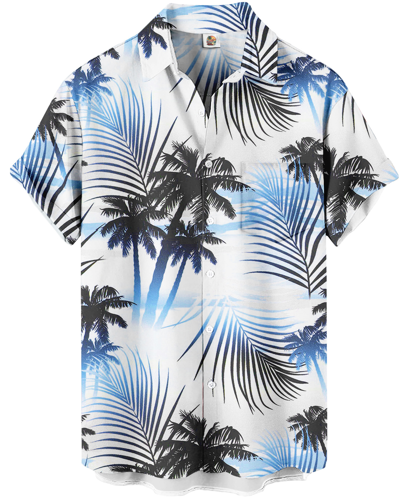 Palm Tree Hawaiian Shirt – Blue and White 1 Palm Tree Hawaiian Shirt – Blue and White