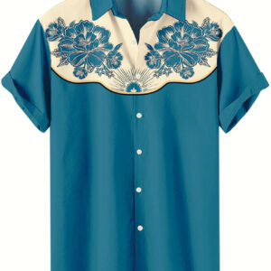 Western Shirt – Teal Blue Floral Embroidered