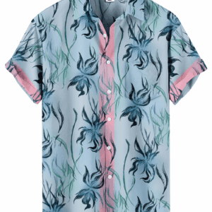 Floral Print Blue Pink Pattern Casual Summer Wear Hawaiian Shirt