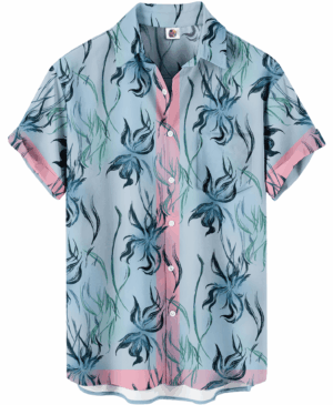 Floral Print Blue Pink Pattern Casual Summer Wear Hawaiian Shirt