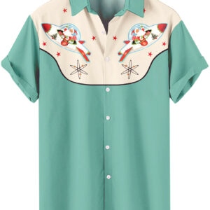 Retro Western Christmas Santa Mint Green Atomic Space Age Design Hawaiian Shirt