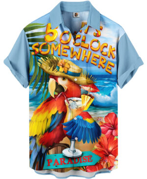 Hawaiian Paradise Parrot Shirt-Light Blue