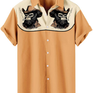 Western Cowboy Gorilla Print  Tan Color Hawaiian Shirt
