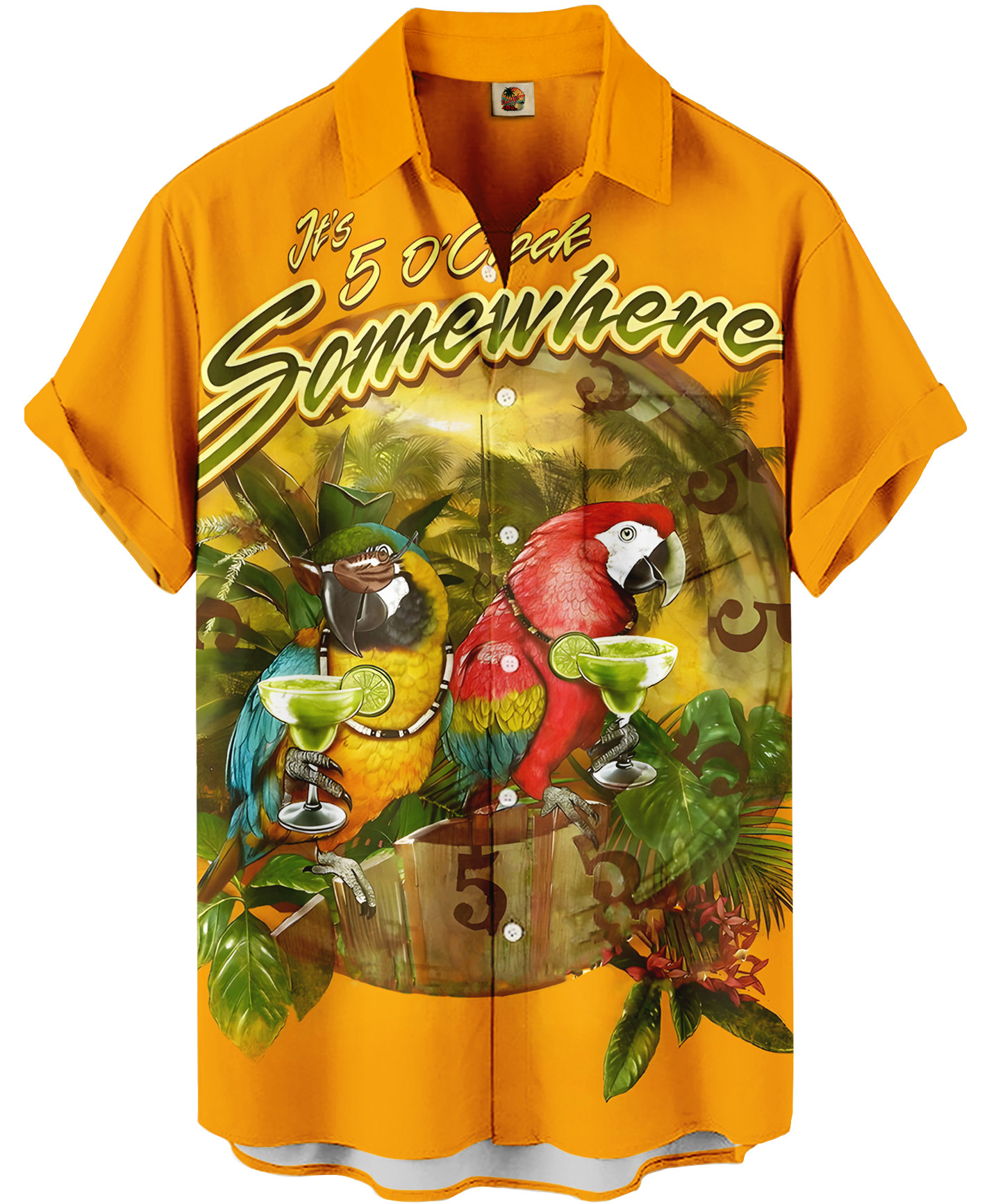 Orange Parrot Tropical Hawaiian Shirt – It’s 5 O’Clock Somewhere 1 Orange Parrot Tropical Hawaiian Shirt – It’s 5 O’Clock Somewhere