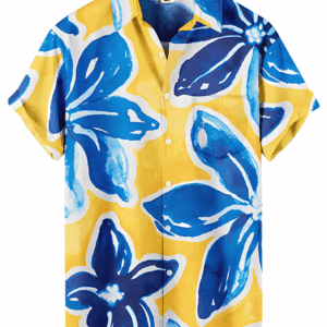 Blue and Yellow Floral Hawaiian Shirt –  Tropical
