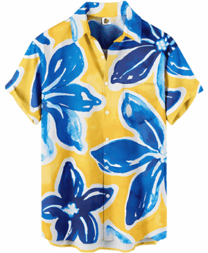Blue and Yellow Floral Hawaiian Shirt –  Tropical