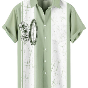 Sage Green Hawaiian Shirt – Surfboard and Floral Print