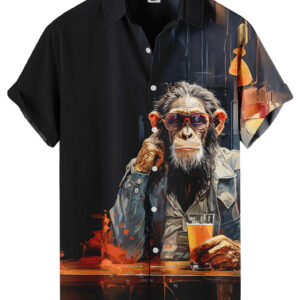 Black Hawaiian Shirt – Cool Monkey Bar Print, Casual