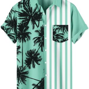 Mint Green Hawaiian Shirt – Palm Tree Print