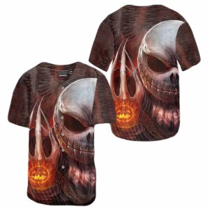Skull & Flames Gothic Halloween Baseball Jersey – Bold Men’s Shirt