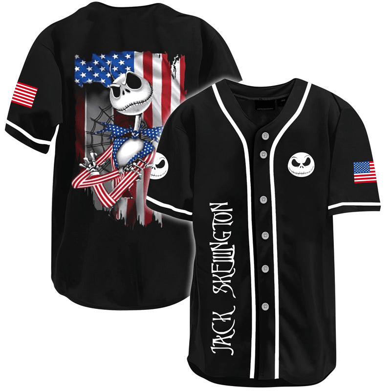 Patriotic Jack Skellington Baseball Jersey – Stylish Halloween & 4th of July Shirt 1 Patriotic Jack Skellington Baseball Jersey – Stylish Halloween & 4th of July Shirt